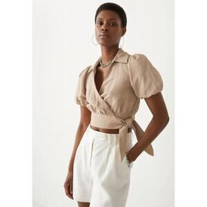 New & Other Stories Los Angeles Atelier Taupe Wrap Crop Tie Front Top 6